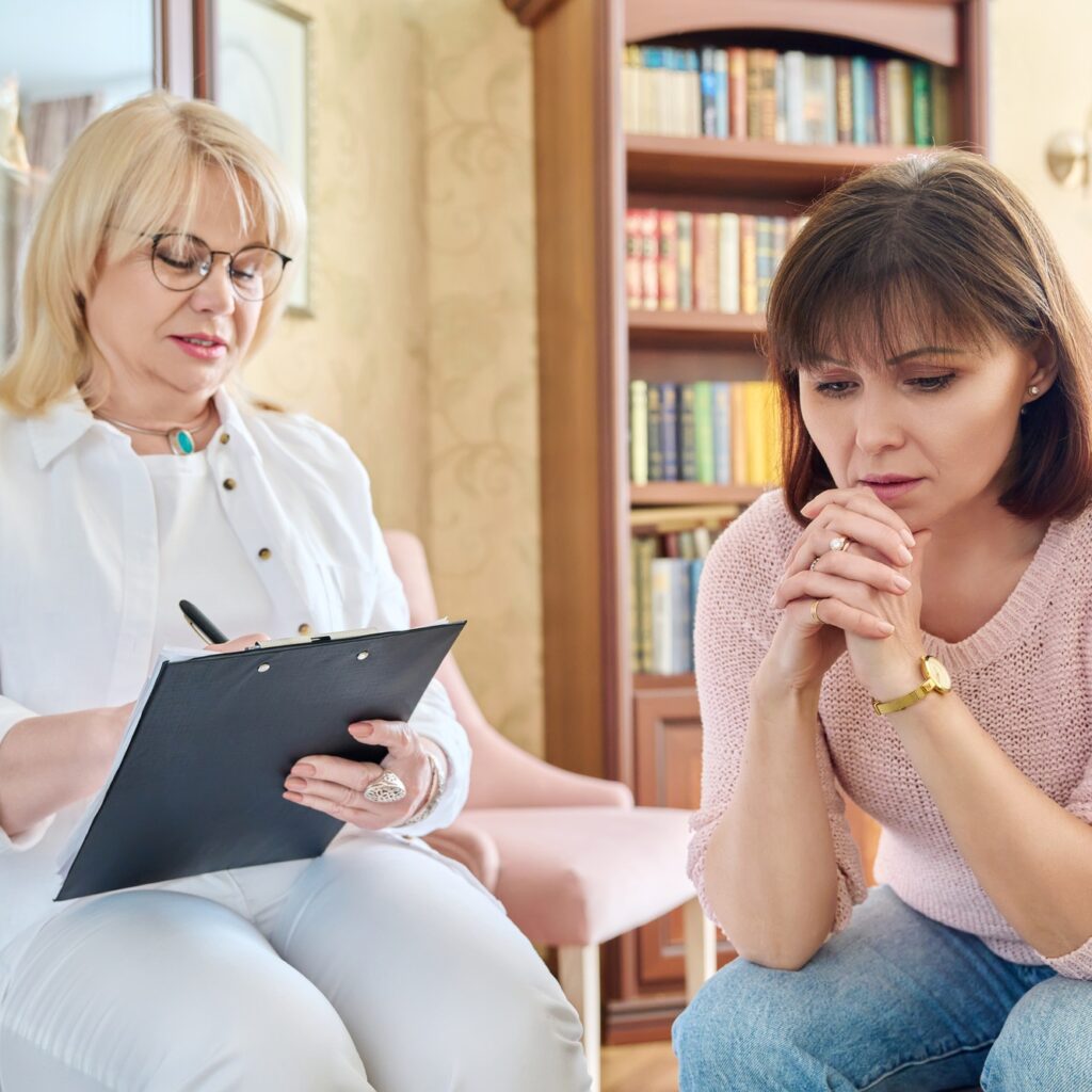 Psychological support session for middle aged woman